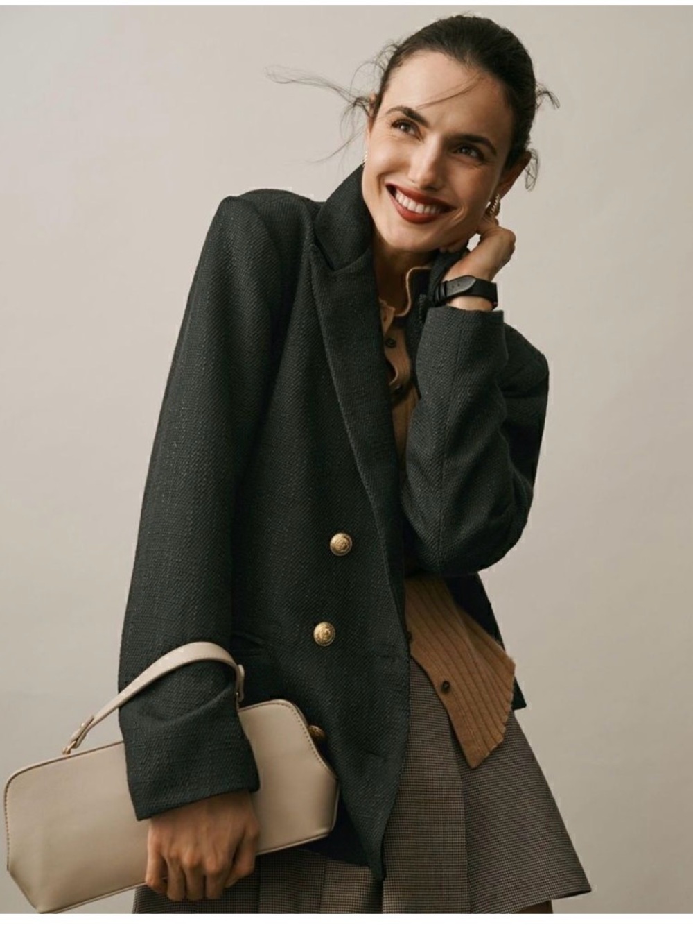 bishop + young Black Double-Breasted Blazer with Gold Buttons